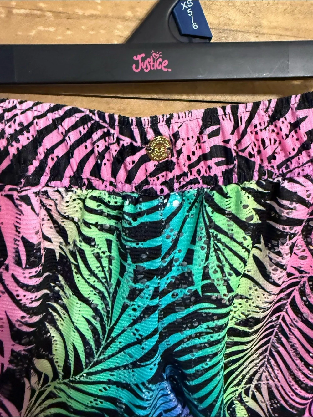 Justice Girls Neon Palm-Print Swim Coverup Pants - Pink, Green, Blue, Purple